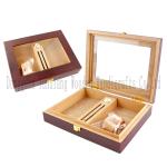 Cigar Humidor, Glass Top Cigar Box, Desktop Wood Storage Case Holds
