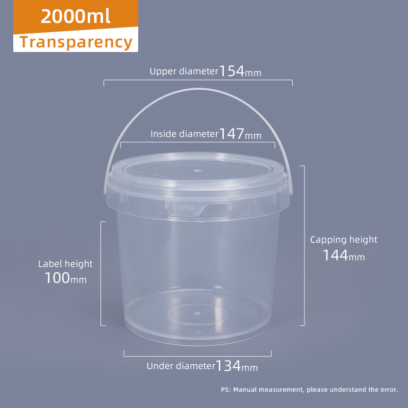 High Pressure Resistance Clear Plastic Bucket for Food Packing Capacity 1L-10L Handle