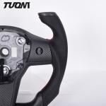 Model S Black Stripe Tesla Carbon Fiber Steering Wheel Flat Bottom Suede Leather