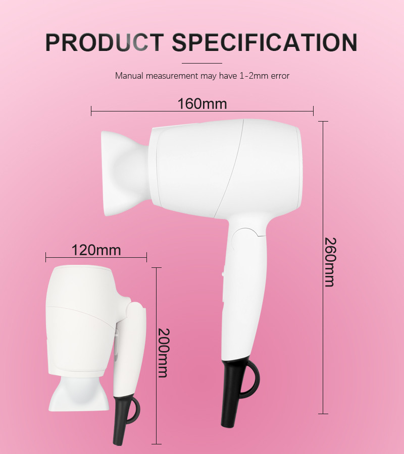 OEM ODM Hair Blow Dryer , 1000W Mini Folding Travel Hair Dryer