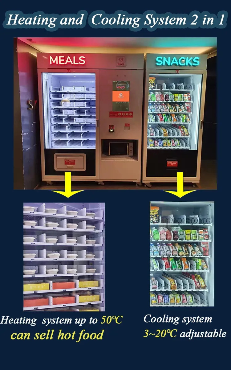 Micron meal cooked food vending machine heating and cooling system