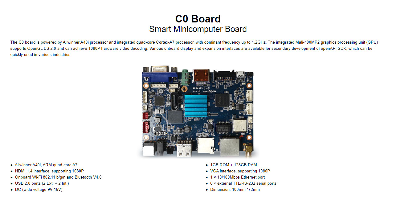 C0 Smart Minicomputer Mainboard Dual-core Mali-400MP2 100mm* 72mm HDMI 1.4 interface, up to 1080P