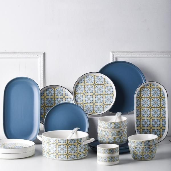 Buy cheap Light Blue Bohemia Ceramic Dinnerware Set Porcelain Kitchen Tabletop Stoneware Dinner Set Turkish from wholesalers