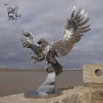Stainless Steel Eagle Statue Large Metal Falcon Animal Sculpture Modern Polished
