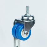 50mm Diameter Twin Wheel Casters Threaded Stem Blue PVC Light Duty Casters Low