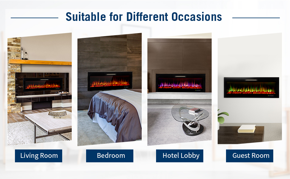 60 Inch Metal and Tempered Glass Insert Electric Fireplace Stove with Linear Design