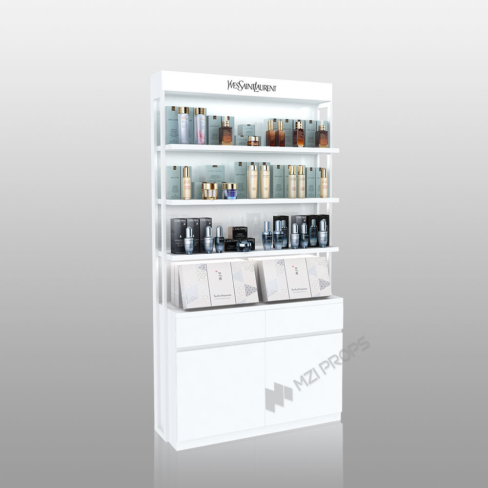 ZhMS-V5 Power Track Skincare Display Cabinet with LED Strip Lights and Black Paint