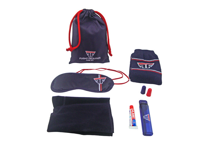 Blue And Red Airplane Travel Kits With Inflatable Neck Pillow / Eye Mask