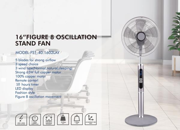 White Figure 8 Oscillation Fan , 16 Inch Led Display Remote Control Electric