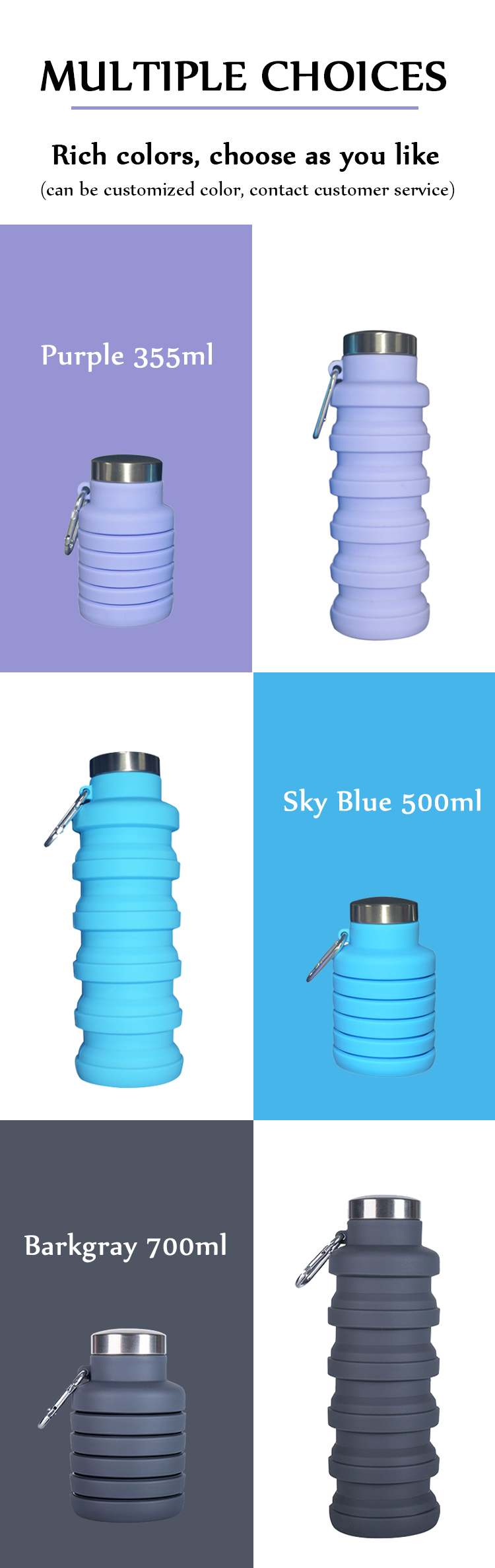 Stocked Silicone Water Bottle 500ml Eco Friendly Collapsible Water Bottles