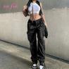 Buy cheap High Quality Vintage Low Waist Streetwear Wide Leg Cargo Pants With Pockets Straight Denim Jean Trousers for Women from wholesalers
