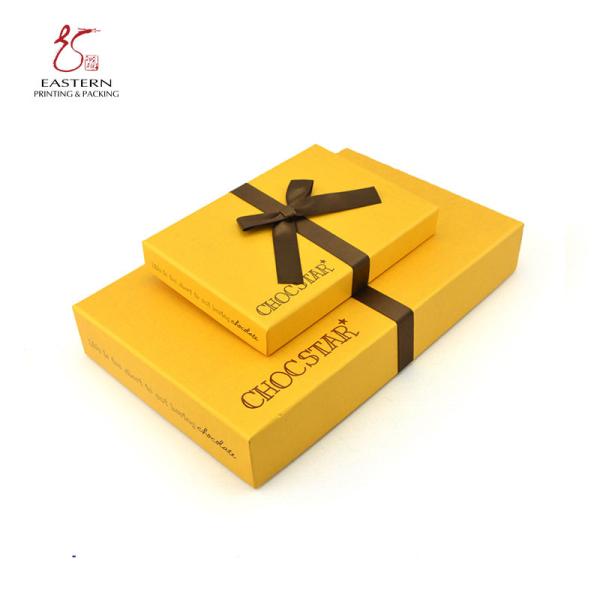 Buy cheap Luxuriously Gold Art Paper Chocolate Packaging Paper Box With Brown Ribbon from wholesalers
