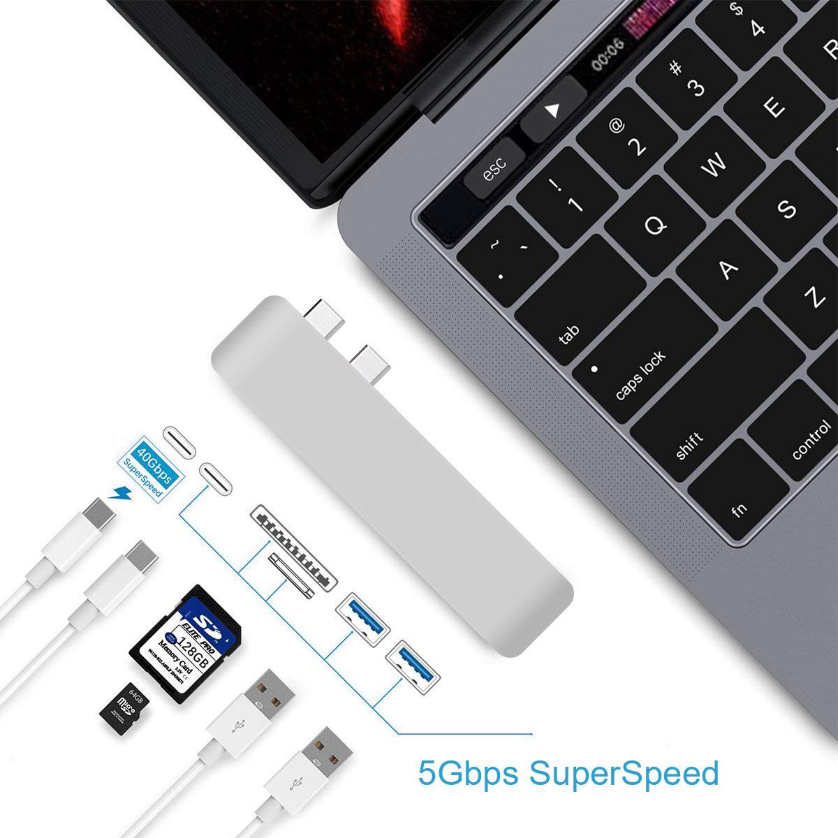 7 in 1 Dual Type-C Docking Station Thunderbolt 3 Hub for 2016/2017 MacBook Pro with 100W Power Delivery USB-C Adapter