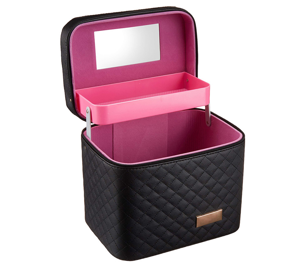 Women PU Leather Makeup Train Case With Mirror