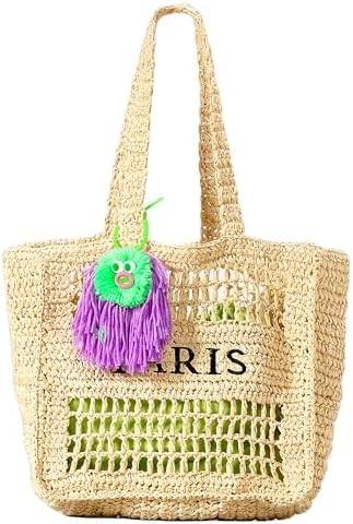 Herald Straw Mesh Beach Tote Bag for Women, Large Summer Lightweight Foldable