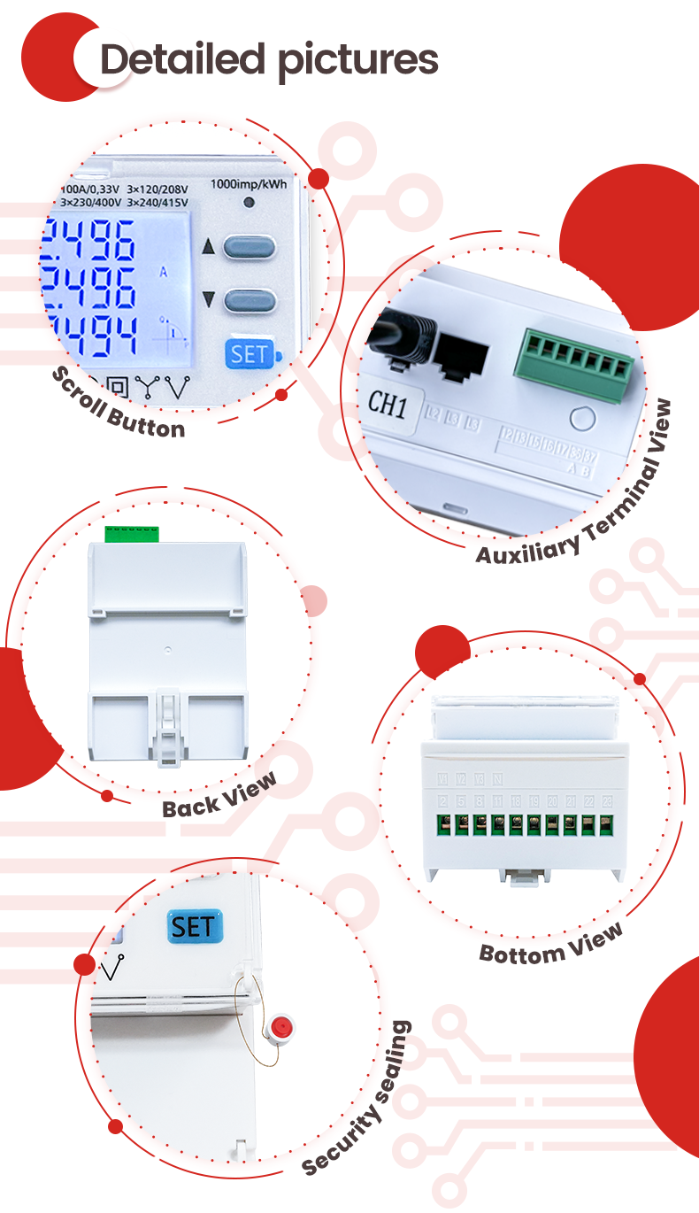 Rogowski Coil Multifunction Three Phase Energy Meter for Solar Generation EM4371 0.33V