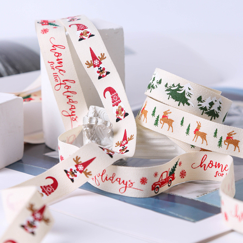 16mm*100y Merry Christmas Printed Cotton Ribbon Customized Cotton Ribbon