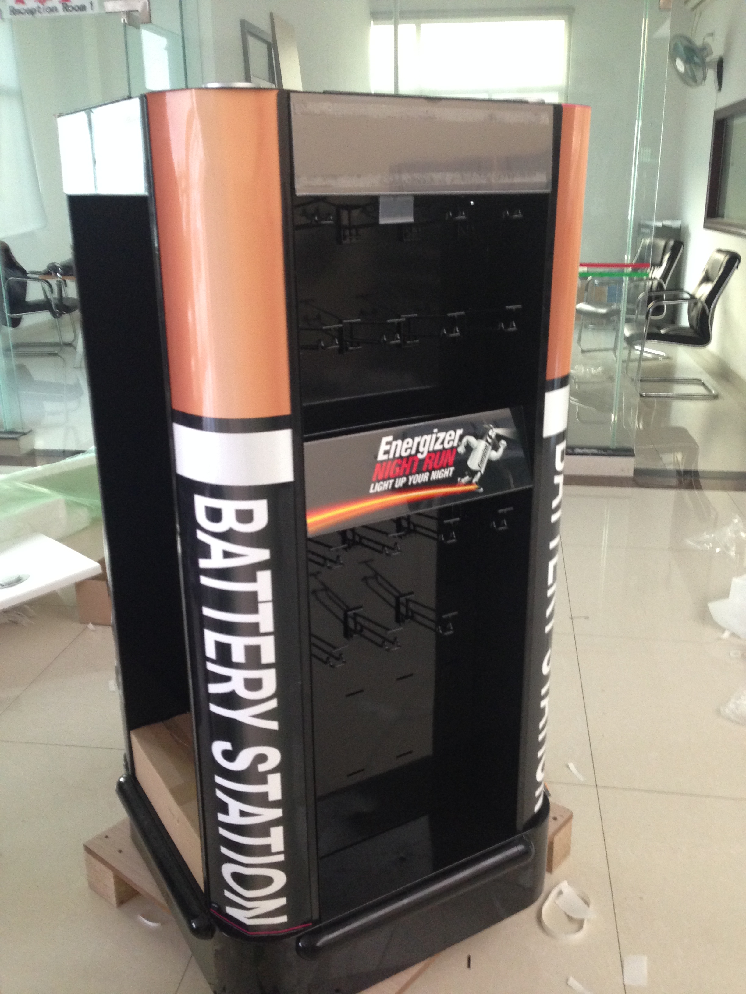 AA Battery Point Of Sales Displays Pegboard Floor Stand With Hanging Hooks
