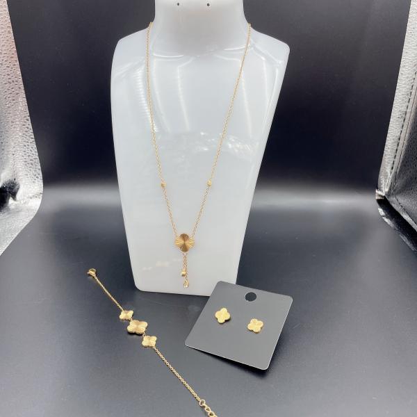 Flowers High Polish Newest Gold Color Stainless Steel Earring ,Necklace ,