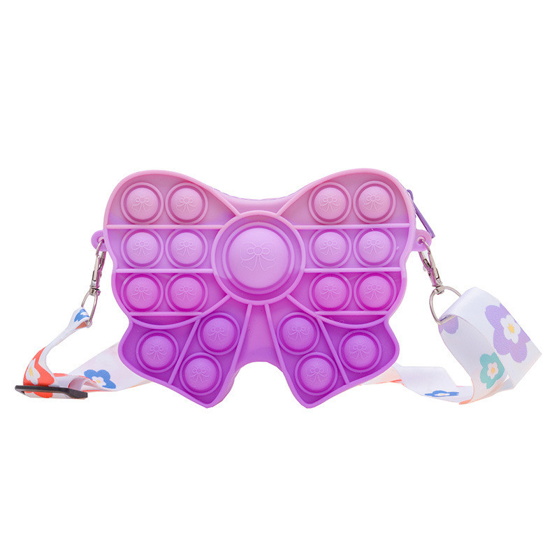 Fidget Pop Purse Bow Girls Purse Easter Gift Sensory Fidget Toy Silicone Cross Body Kids Purse Pencil Case Makeup Bag
