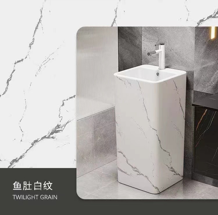 Single Hole Cylindrical Ceramic Art Basin Marble Design With Gold Line