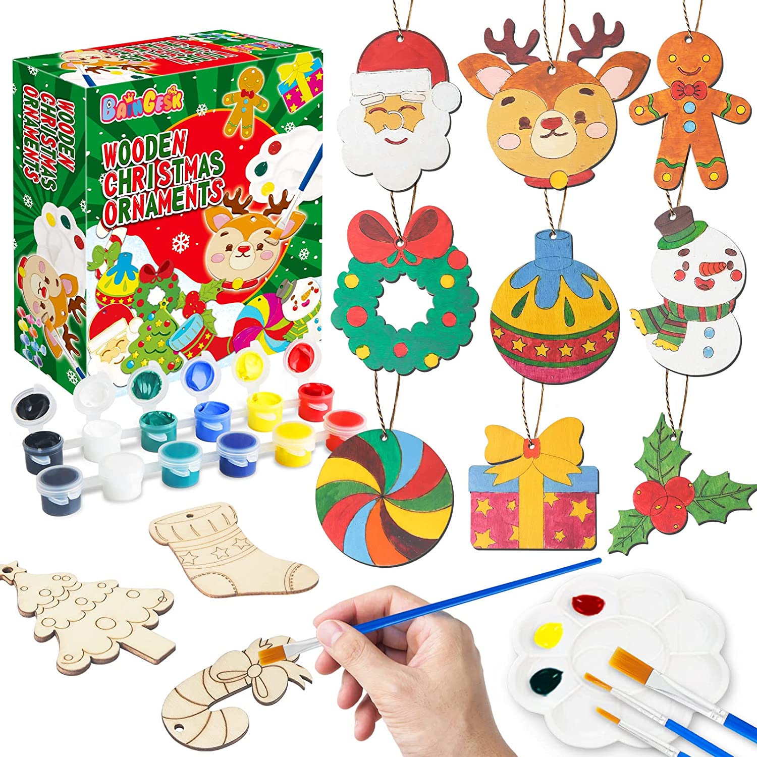 Wood Unfinished Ornaments for Christmas Holiday DIY Art and Crafts with Tags Wooden Christmas Decoration Finished for Christmas
