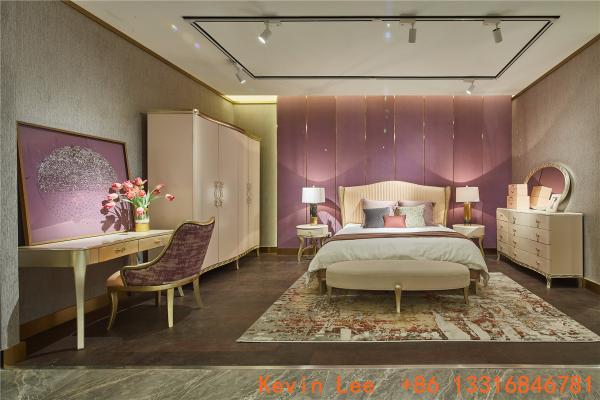 Buy cheap Luxury bedroom furniture villa house design furniture of Queen size bed in Golden painting with European style Wardrobe from wholesalers