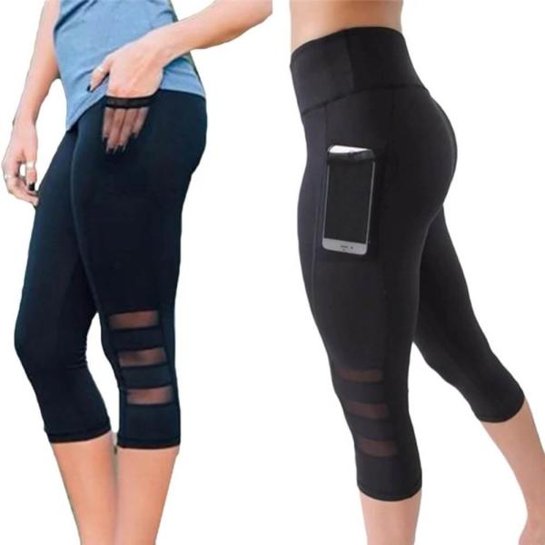 Buy cheap Calf Length Yoga Pants Capri Sport Pants / Gym High Waisted Black Mesh Leggings from wholesalers