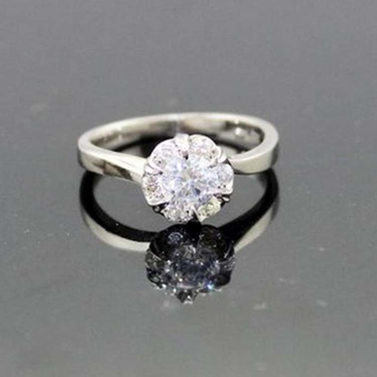 925 Sterling Silver Round Blue Topaz Cubic Zircon Solitaire Ring(F11)