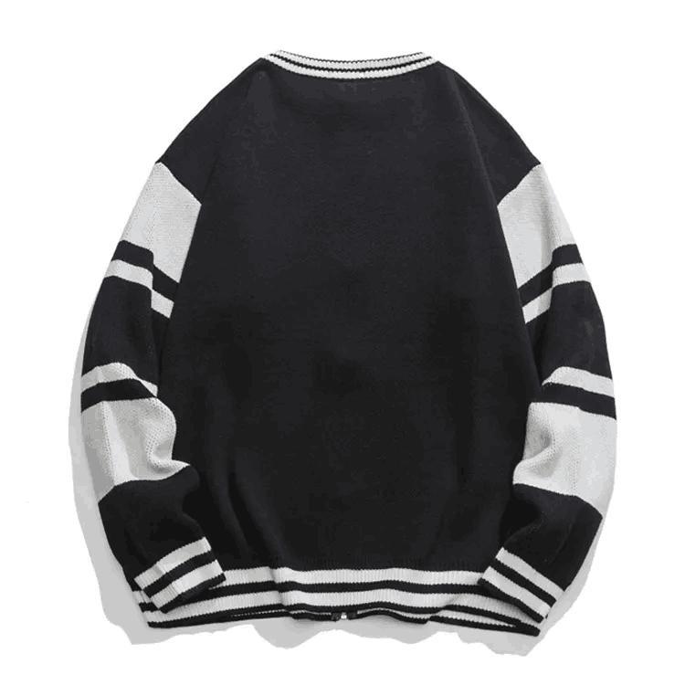Men′s Knitted Zipper Cardigan Partial Jacquard Letter Craft Pocket Long Sleeve Knitted Coat Sweaters