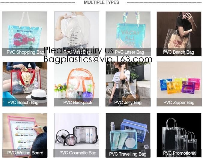 Vinyl Transparent PVC Gusset Bag Plastic Tote Shopping Bag For Packaging TPU Laser Makeup Handbag PVC Cosmetic Shopping