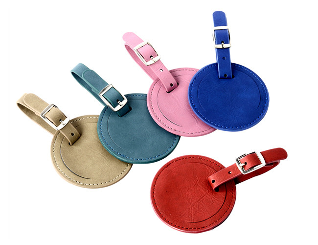 Pantone Travel Baggage Tag Buckle Strap Printed Luggage Tags Round PU