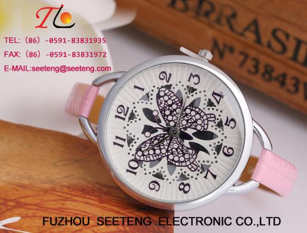 Quality Colorful leather band butterfly customize dial fashion ladies watch for sale