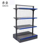 Snack Mesh Back Gondola Shelving Movable White Supermarket Display Shelf