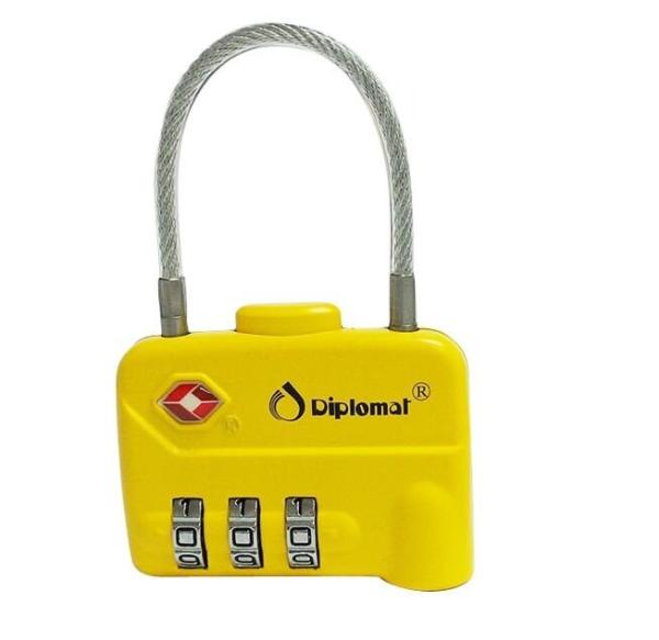 Cable zinc alloy TSA travel lock& Fashion Design yellow Tsa Luggage Lock& 80g