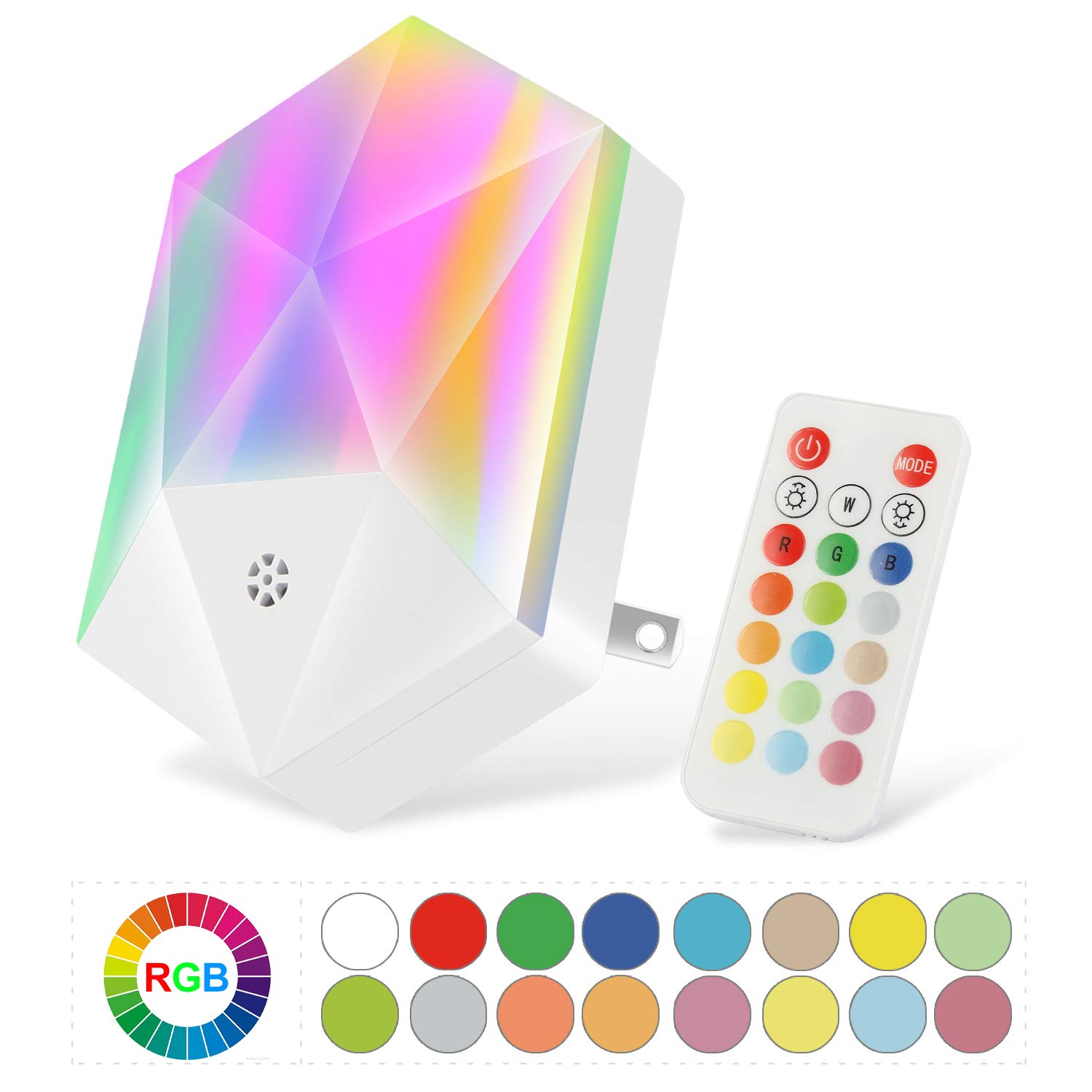 RGB color changeable Plug-in Night Light with Remote Dimmable LED Nightlights for Kids room bedroom