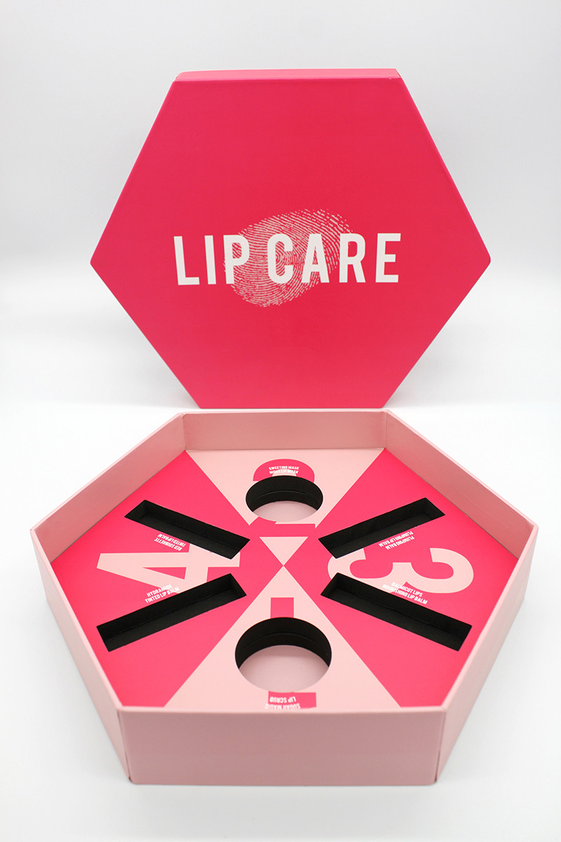 Hexagon Lip Care Custom Makeup Packaging Box Pantone Color Recyclable Paper