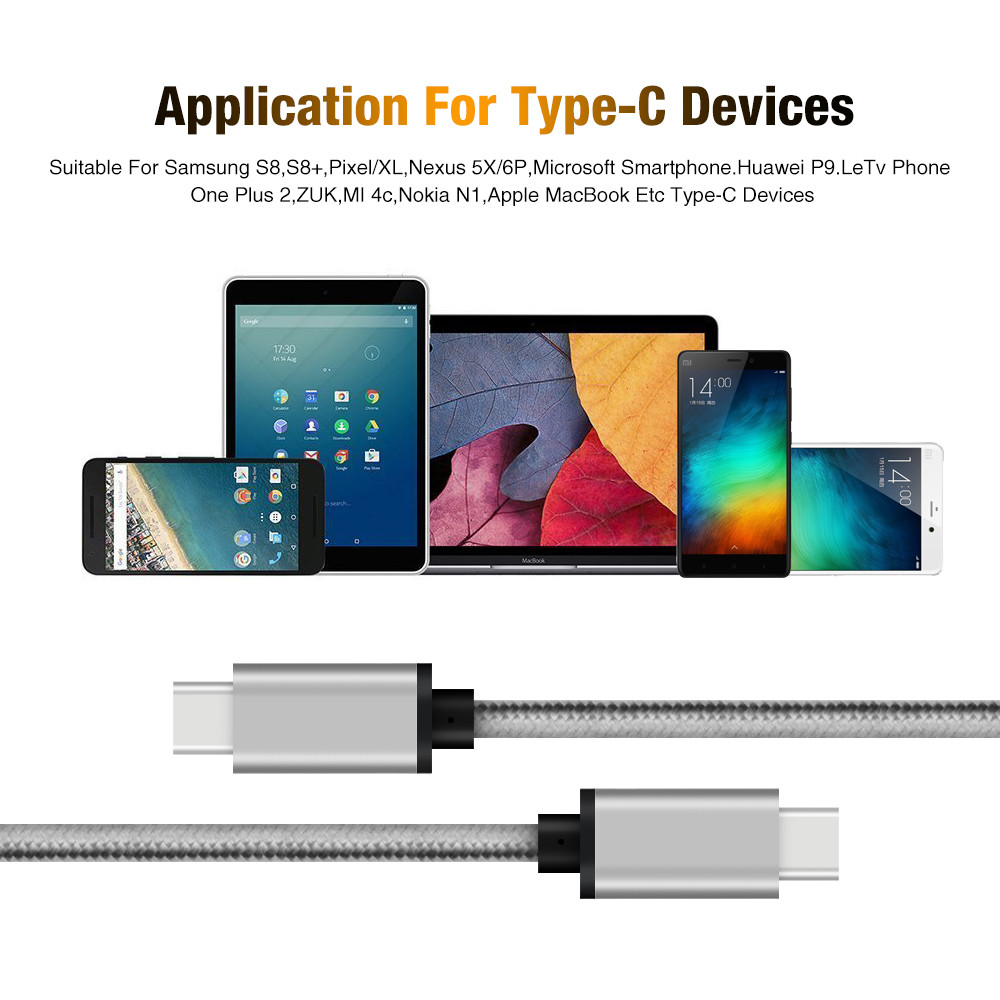 3 Feet Long USB Type C To Type C Cable , Silver C Port Cable ROHS Approved