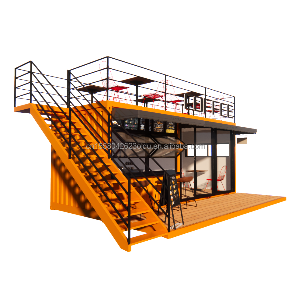 EU 20ft Food Stall Second Floor Container Coffee Shop Constructed with Galvanized Steel Square Tubes and Steel Structure