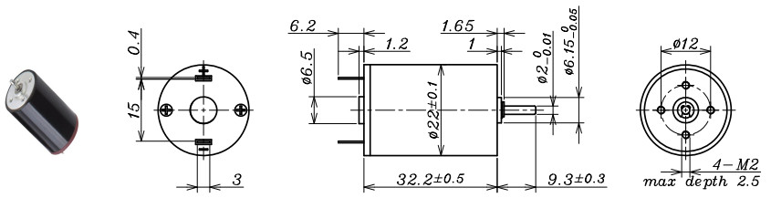 L32mm D22mm Brushed Coreless Motor 5448 Rpm 3.9W For Medical Tools