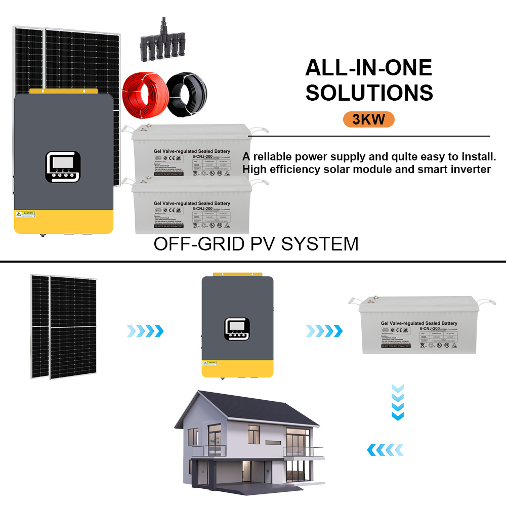 Complete 100-240V Adjustable Voltage 3KW Off Grid Solar System With MPPT Controller