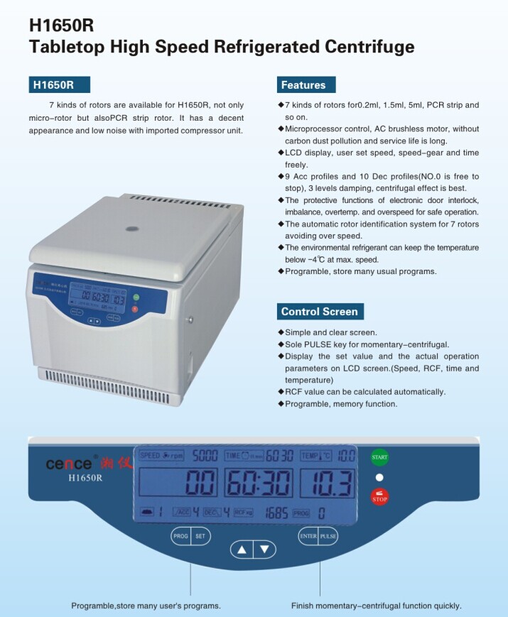 1000W Benchtop High Speed Refrigerated Centrifuge 16500rpm microprocessor control