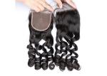 Loose Wave Lace Top Closure Chinese Human Hair Natural Color Tangle Free