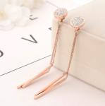 Round full diamond stud Tassel pendant rose gold earrings Stainless steel