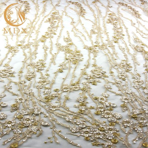 Buy cheap Gold 140cm Width Machine Embroidery Lace Customized Lace Fabric For Dresses from wholesalers