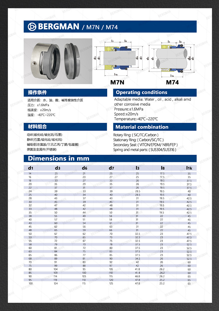 H7N H74 25mm-100mm G60 G4 G6 G9 G13 G16 BS Bo BP Pump Mechanical Seal