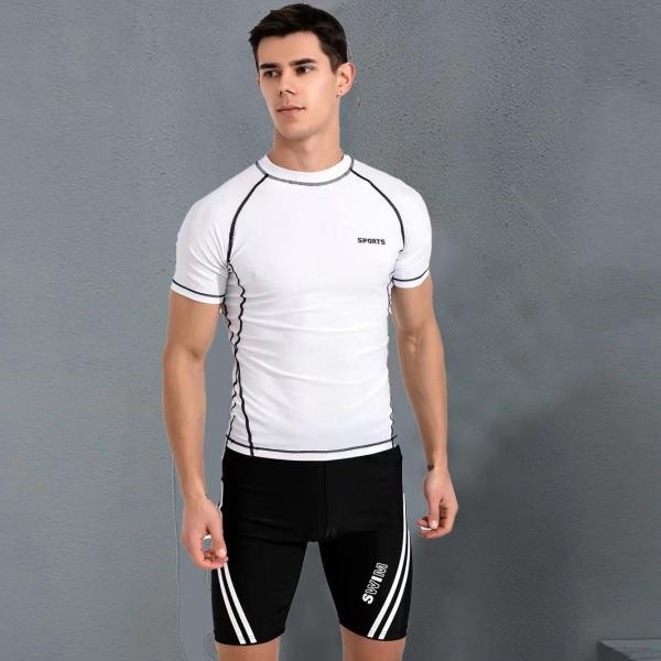 Buy cheap White Two Piece Mens Swimsuit Diving Suit Youth Mens Two Piece Swimwear from wholesalers
