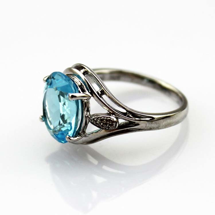 Women Jewelry 9mmx11mm Oval Blue Topaz Cubic Zirocnia Silver Ring(R273)