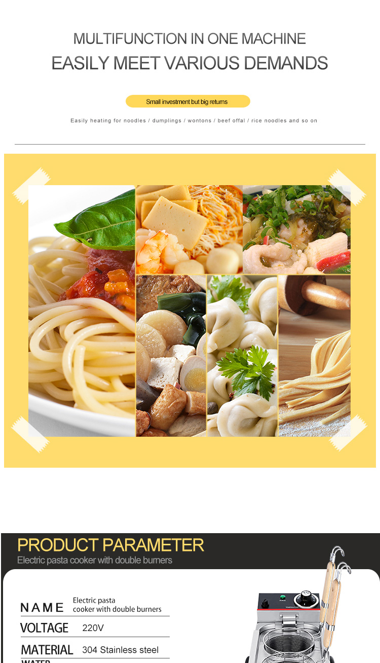 Catering Equipment 2kW Electric Desktop 2 Heads Pasta Cooker for Restaurant Noodle Boiling