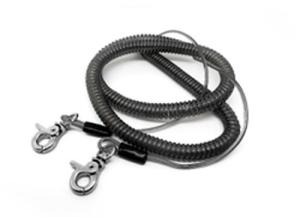 Wholesale Thumb hooks attachment stretchy coil safety tool cable w/transparent black plastic coating from china suppliers